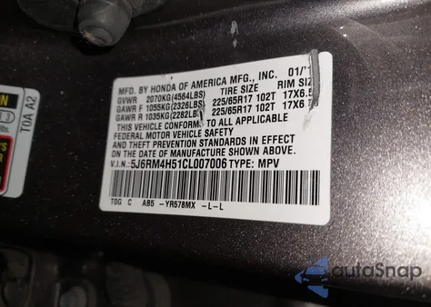 2012 Honda Cr-V Ex from USA, damaged, VIN 5J6RM4H51CL007006
